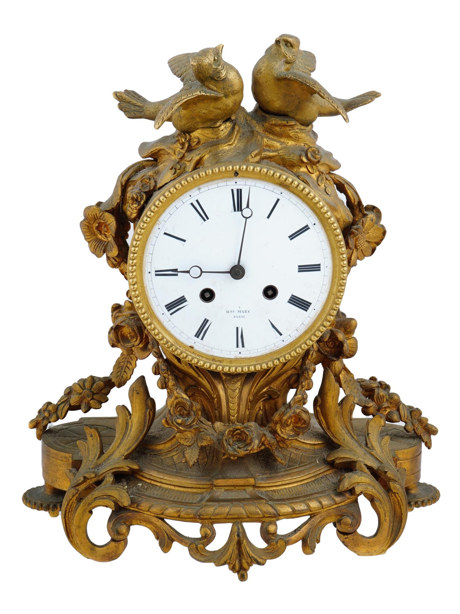 ANTIQUE HENRY MARC PARIS GILT BRONZE MANTLE CLOCK (1 of 8)