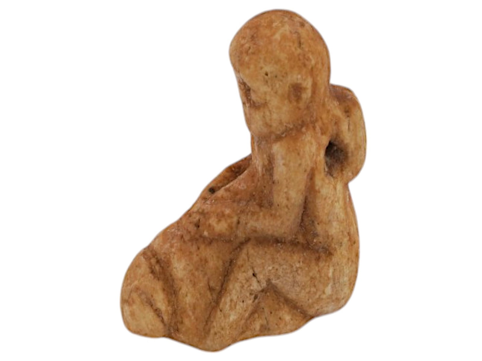 ANCIENT EGYPTIAN EROTIC AMULET FIGURINE PENDANT: An ancient Egyptian erotic amulet figurine pendant. Late period, circa 700 to 200 BC. Ancient Egyptian Amulet Wares, Museum Pieces And Jewelry Collectibles. Dimensions: L 1/4 in. All measurements are 