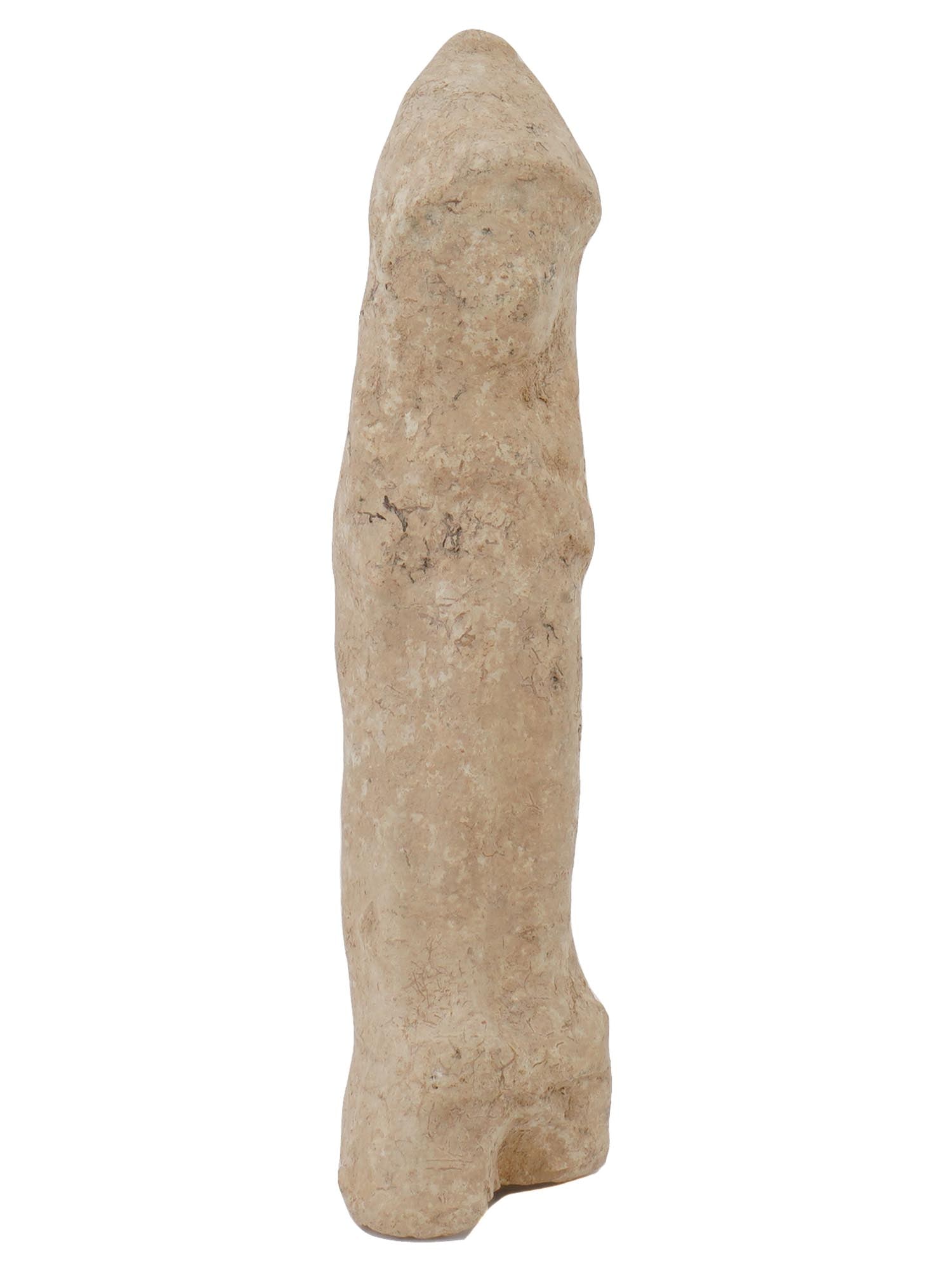 ANCIENT TERRACOTTA FIGURINE OF ASTARTE WITH CHILD: An ancient terracotta figurine of Astarte, the mother goddess, holding a child, dating from 800 to 600 BC, originating from the Holy Land. This figurine portrays Astarte, revered in ancient Semitic re