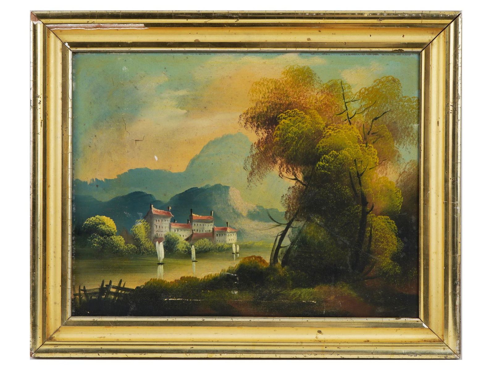 ANTIQUE RIVER LANDSCAPE OIL PAINTING FRAMED (1 of 5)