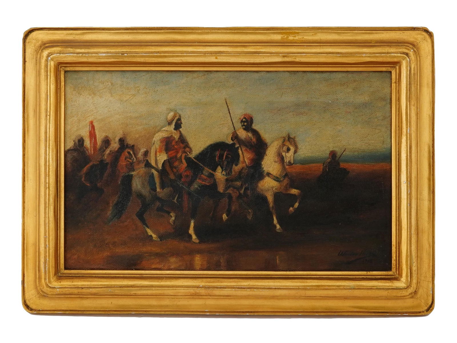 ANTIQUE ARABIAN BATTLE SCENE OIL PAINTING SIGNED (1 of 4)