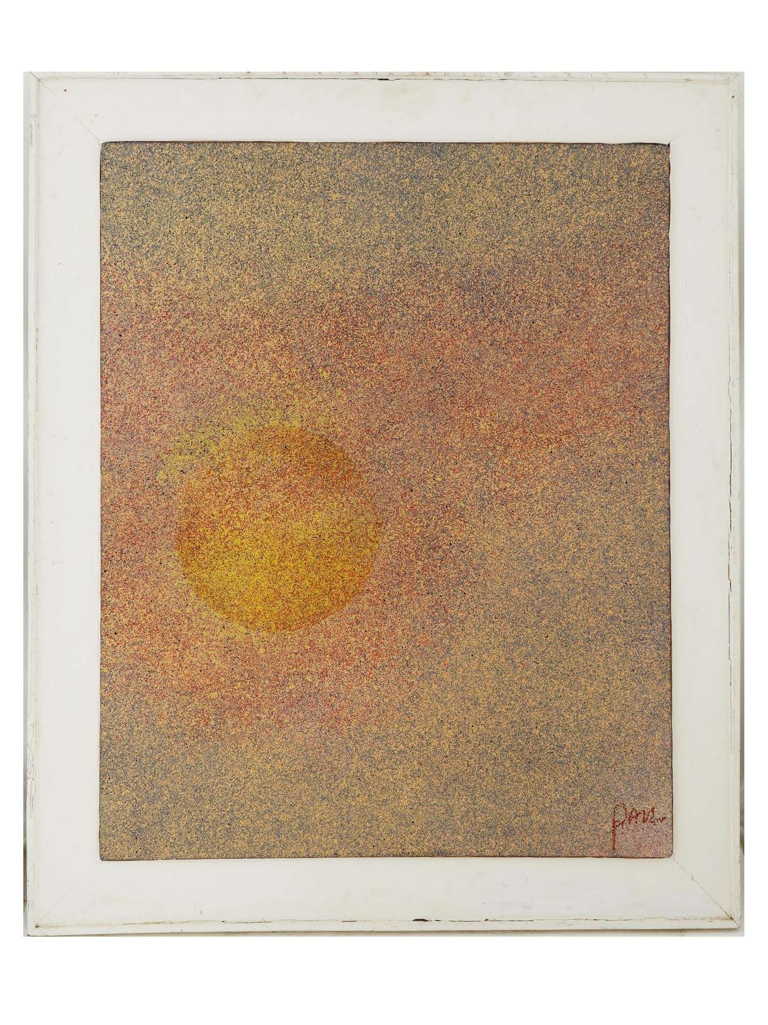 AMERICAN ABSTRACT PAINTING SIGNED PAUL GUERCIO: Acrylic on canvas painting. American, late 20th century. The artwork is an abstract pointillist composition. Signed in the lower right and on the backside, Paul Guercio. Titled Late One November and d