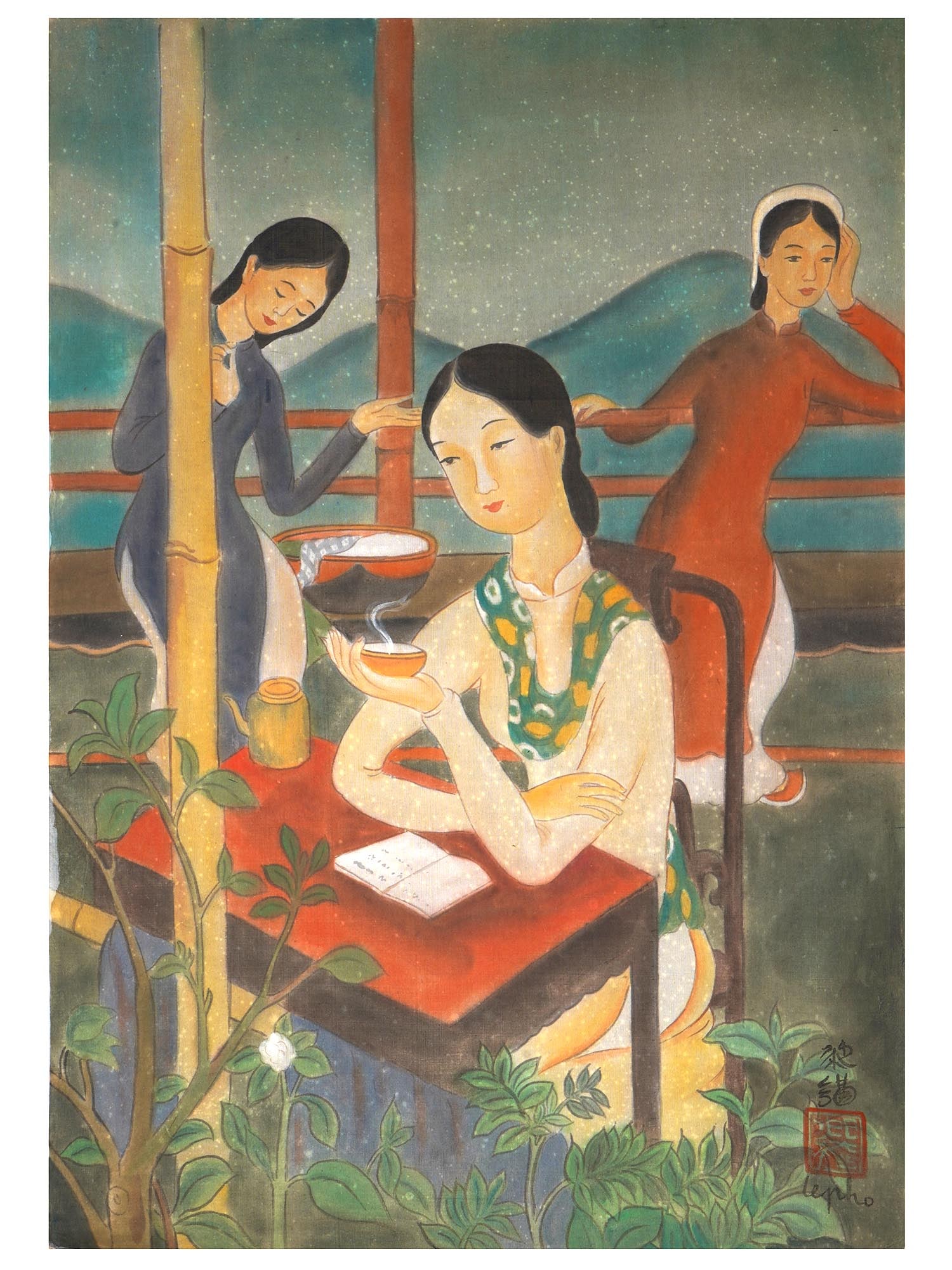 ATTR LE PHO VIETNAMESE WATERCOLOR PAINTING ON SILK (1 of 4)