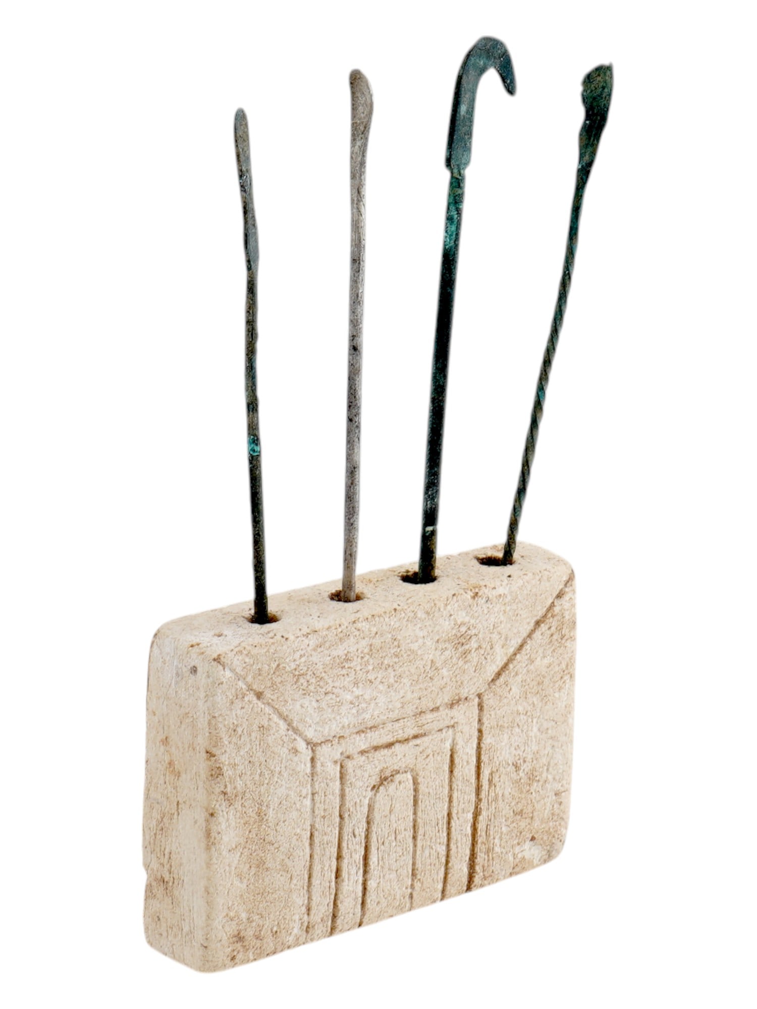 ANCIENT ROMAN BRONZE SILVER MEDICAL TOOLS W CONTAINER (1 of 4)