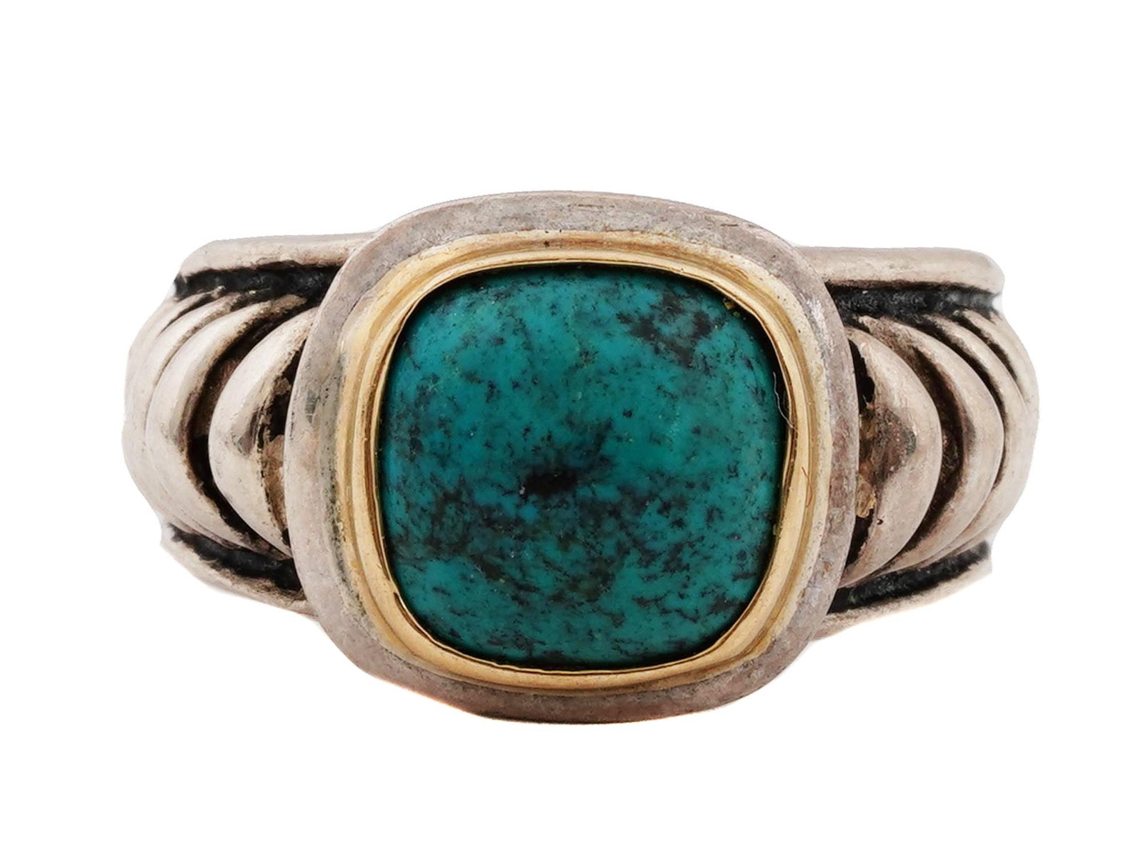 VINTAGE STERLING SILVER 14K GOLD TURQUOISE RING (1 of 6)
