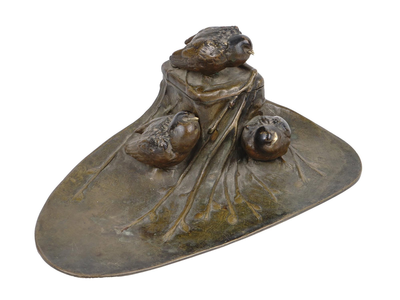 ART NOUVEAU BRONZE INKWELL BIRDS WITH HALLMARK (1 of 9)