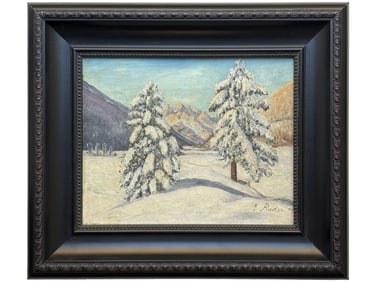 WINTER LANDSCAPE OIL PAINTING BY G. BADER