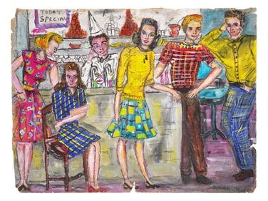 ATTR TO DAVID BURLIUK RUSSIAN MIXED MEDIA PAINTING