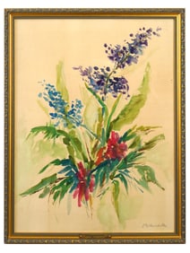 SIGNED OSKAR KOKOSCHKA WATERCOLOR PAINTING FLOWERS
