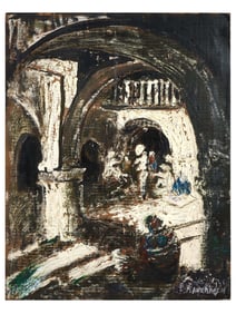 MODERN FRANK AUERBACH MANNER CITYSCAPE OIL PAINTING