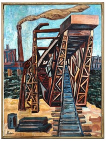 PAINTING INDUSTRIAL SCENE SIGNED ADOLPHE FEDER