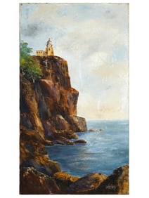 MID CENTURY AMERICAN PAINTING SIGNED LOCHRIDGE SEASCAPE