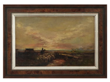 ANTIQUE 19TH C PASTORAL LANDSCAPE OIL PAINTING