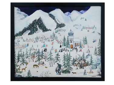 ATTR TO DAVID BURLIUK RUSSIAN LANDSCAPE OIL PAINTING