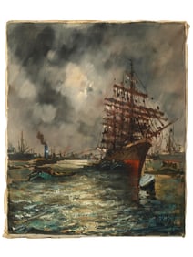 NORTH EUROPEAN SCHOOL SEASCAPE OIL PAINTING SIGNED