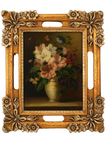 FLORAL STILL LIFE OIL PAINTING SIGNED BY ARTIST W COA