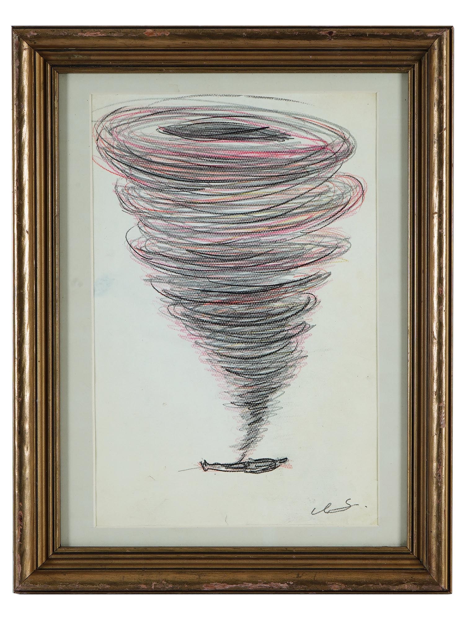 CHIHARU SHIOTA MANNER JAPANESE COLOR PENCIL PAINTING: A color pencil painting on paper depicting a Surreal scene from the Connection to the Universe series in the manner of Chiharu Shiota, Japanese, born 1972. Inscribed lower right. Framed. Chiharu Shiot