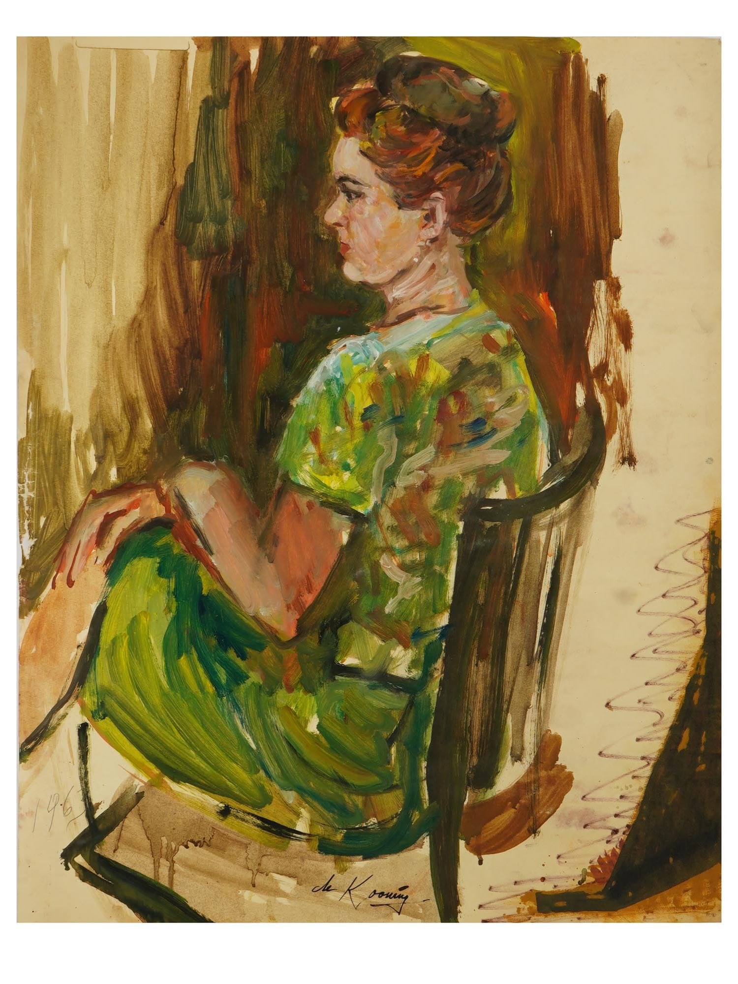 ATTR TO WILLEM DE KOONING AMERICAN GOUACHE PAINTING: Gouache on paper painting. Attributed to Attributed to Willem de Kooning, 1904 to 1997, a Dutch-American Abstract Expressionist artist in the post World War II era and a major figure of the New York S