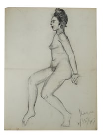 MIDCENT FEMALE NUDE CHARCOAL PAINTING SIGNED HESS