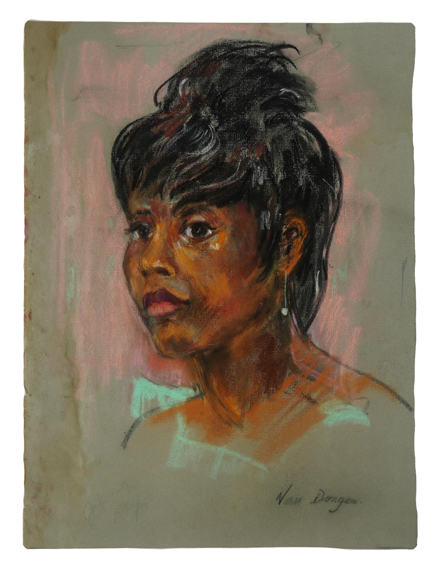 MIDCENT PORTRAIT PASTEL PAINTING SIGNED VAN DONGEN (1 of 4)