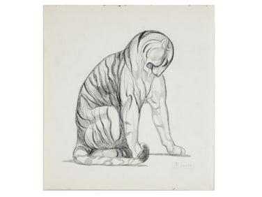 AFTER PAUL JOUVE FRENCH ANIMAL GRAPHITE PAINTING