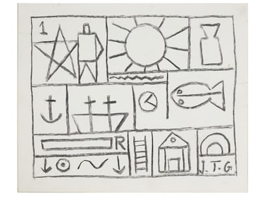 AFTER JOAQUIN TORRES GARCIA SPANISH CHARCOAL PAINTING