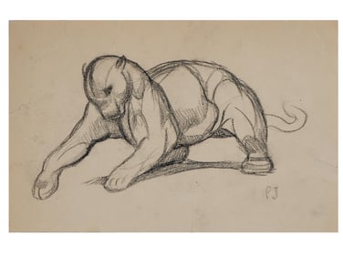 AFTER PAUL JOUVE FRENCH ANIMAL CHARCOAL PAINTING