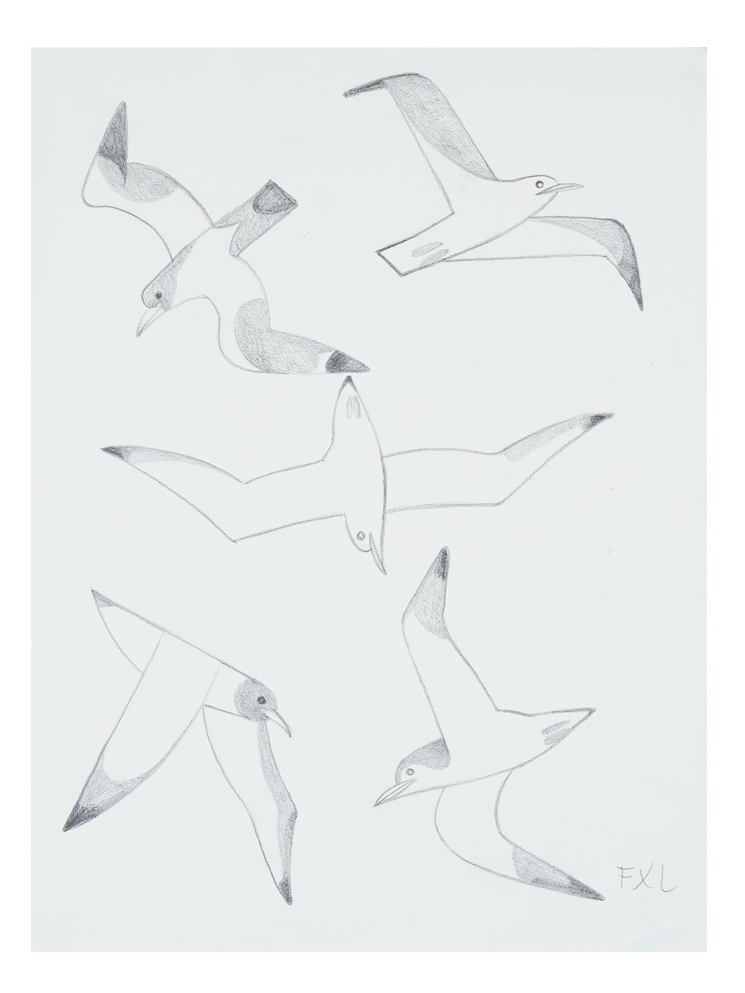 PENCIL PAINTING SIGNED FRANCOIS XAVIER LALANNE: A pencil painting on paper, depicting seagulls, signed Francois Xavier Lalanne, lower right. Fran?ois Xavier Lalanne, French, 1927 to 2008, is a contemporary sculptor who has left an indelible mark on
