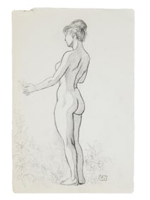 WOMAN NUDE PORTRAIT PENCIL PAINTING SIGNED BY ARTIST