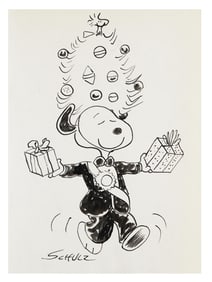 ILLUSTRATION SNOOPY INK PAINTING AFTER CHARLES SCHULZ