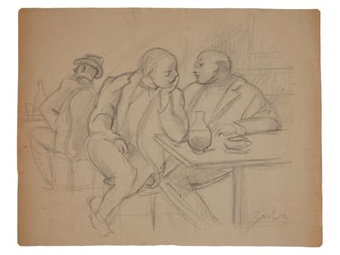 MODERNIST PAINTING HUMAN FIGURES IN THE CAFE SIGNED