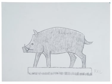 PENCIL PAINTING OF HOG SIGNED FRANCOIS XAVIER LALANNE