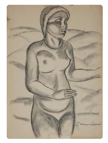 ATTR TO AUGUSTE MAMBOUR BELGIAN CHARCOAL PAINTING