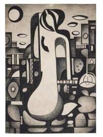 1984 PENCIL PAINTING IN MANNER OF FERNAND LEGER
