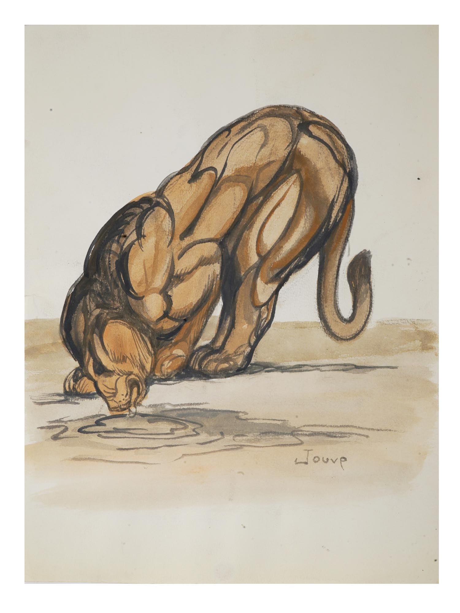 AFTER PIERRE-PAUL JOUVE FRENCH WATERCOLOR LION PAINTING (1 of 6)