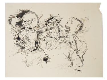 ABSTRACT FIGURATIVE INK PAINTING SIGNED GRECO