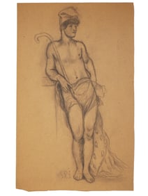 EARLY 20TH C MALE PORTRAIT GRAPHITE PAINTING SIGNED