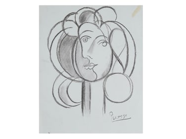 AFTER PABLO PICASSO FEMALE PORTRAIT GRAPHITE PAINTING