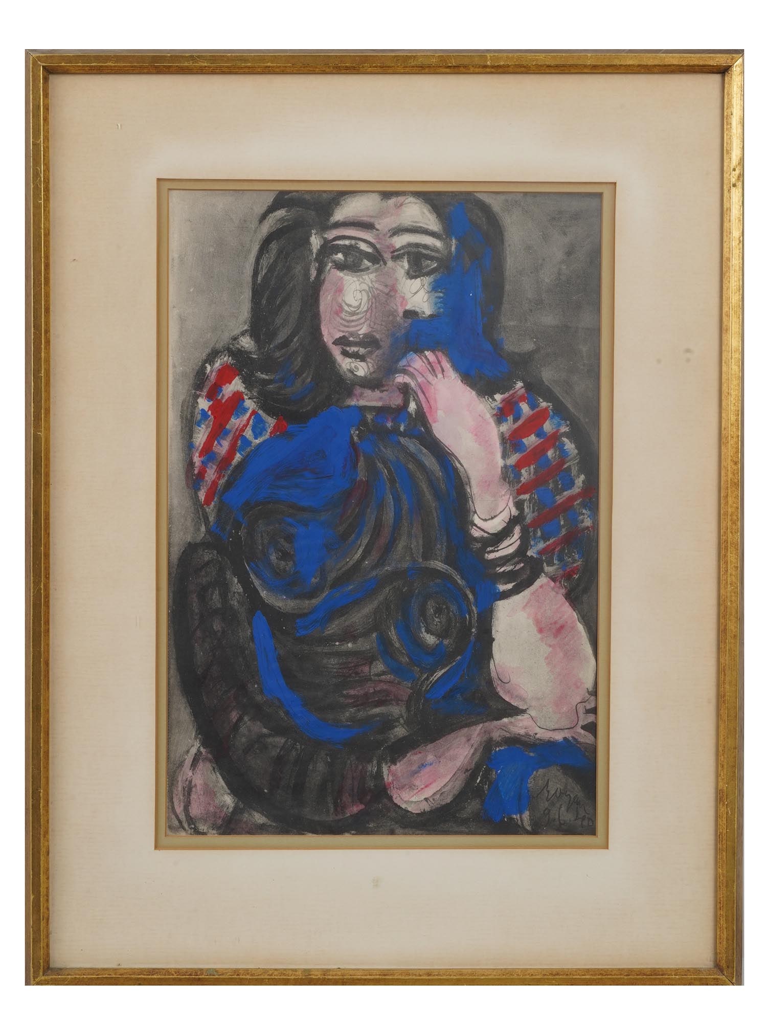 PABLO PICASSO MANNER PORTRAIT MIXED MEDIA PAINTING (1 of 6)