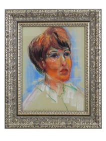 ATTR TO ELAINE DE KOONING MIXED MEDIA PORTRAIT ON PAPER