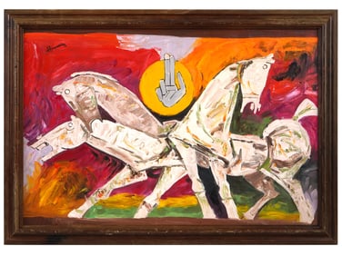 MAQBOOL FIDA HUSAIN MANNER INDIAN OIL PAINTING