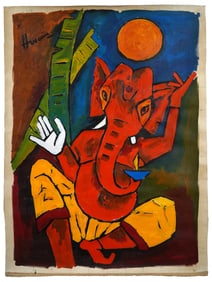 MANNER OF MAQBOOL FIDA HUSAIN INDIAN PAINTING W COA