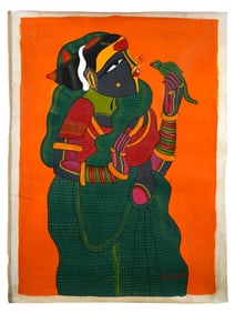 MANNER OF THOTA VAIKUNTAM INDIAN OIL PAINTING W COA