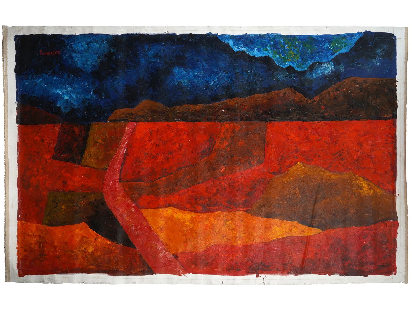 INDIAN LANDSCAPE OIL PAINTING SIGNED AKBAR PADAMSEE (1 of 8)