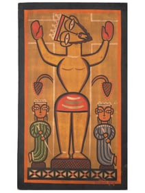 INDIAN TEMPERA FOLK PAINTING AFTER JAMINI ROY