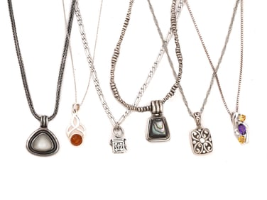 SIX VINTAGE STERLING SILVER PENDANT NECKLACES