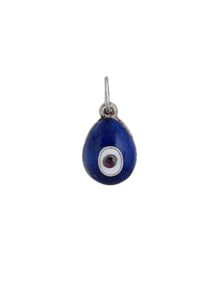 RUSSIAN SILVER EYE DESIGN ENAMEL RUBY EGG PENDANT