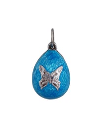 RUSSIAN 88 SILVER ENAMEL BUTTERFLY DESIGN EGG PENDANT
