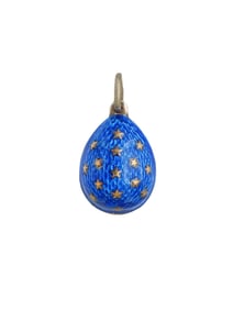RUSSIAN GILT SILVER ENAMEL EASTER EGG PENDANT STARS