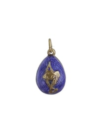 RUSSIAN GILT SILVER GUILLOCHE ENAMEL EGG PENDANT